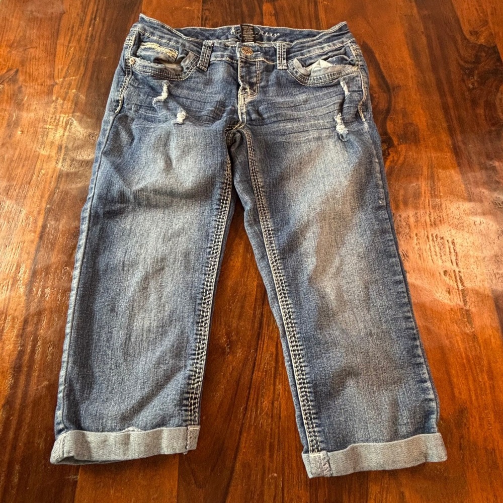 Ariya Jeans Lucca 31660 Womens Blue Distressed Sequin Pocket Capri Jeans 5/6